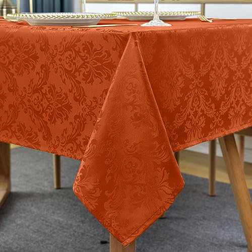 SASTYBALE Jacquard Thanksgiving Tablecloth Square 52 x 52 inch, Spill Proof Wrinkle Free Damask Autumn Card Table Cloth, Polyester Table Cover for Fall, Harvest, Holiday, Rust/Burnt Orange - color: Rusty, size: 52" x 52" (Square)