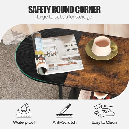 Coffee Tables for Living Room,Mid Century Small Oval Center Table with 2-Tier Storage Shelf and Wood Tabletop,Farmhouse Narrow Cocktail Tea Table for Small Space,Apartment,Black Brown - color: Black Brown