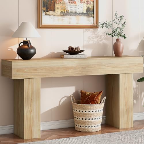 knoworld 63 Inch Long Console Table for Entryway, Farmhouse Wood Rectangular Sofa Table Behind Couch Table, Narrow Entryway Table for Living Room, Entrance, Hallway, Foyer, Easy Assembly (Natural) - color: Natural