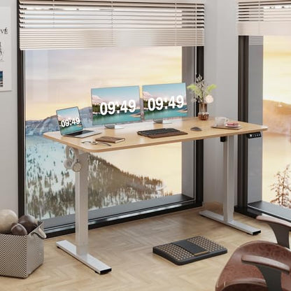 Furmax 55 Inches Electric Height Adjustable Standing Desk Home Office Desk | Large Sit Stand Up Computer Desk Memory Preset with T-Shaped Metal Bracket, Light Wood - color: Light Wood, size: 55 Inch