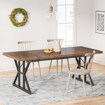 Tribesigns Farmhouse Dining Table for 6 People, 70.8-Inch Rectangular Wood Dining Table, Rustic Kitchen Table with Heavy Duty Metal Legs for Dining Room - color: Brown/Black