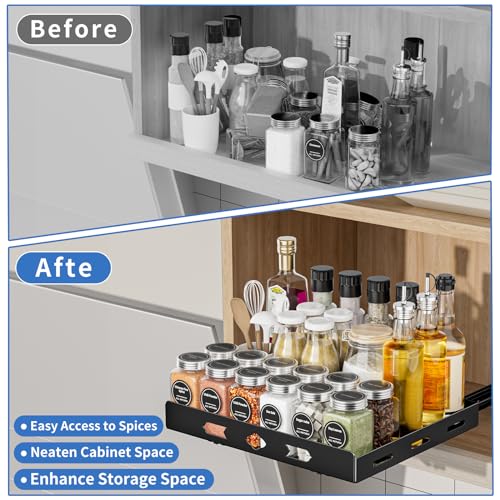 BOIVSHI Pull Out Spice Rack Organizer for Cabinet, 1 Tier Heavy Duty Spice Rack, Vertical Spice Rack for Kitchen Cabinet and Pantry (12.6''Wx10.5''Dx2.8''H, Metal Black) - size: 12.6''Wx10.5''Dx2.8''H,1 Tier