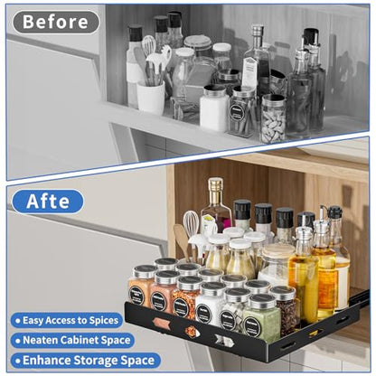 BOIVSHI Pull Out Spice Rack Organizer for Cabinet, 1 Tier Heavy Duty Spice Rack, Vertical Spice Rack for Kitchen Cabinet and Pantry (12.6''Wx10.5''Dx2.8''H, Metal Black) - size: 12.6''Wx10.5''Dx2.8''H,1 Tier