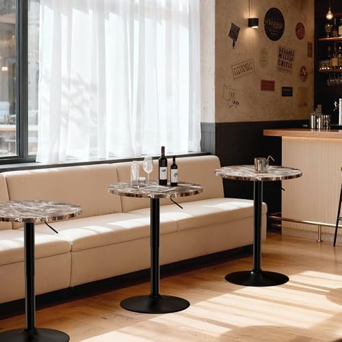 Shahoo Bar Table, Adjustable Height Pub Table 27.4-36 Inches, Cocktail Table for Bar, Bistro, Café, Home, Faux Marble - color: Faux Marble, style: Height Adjustable