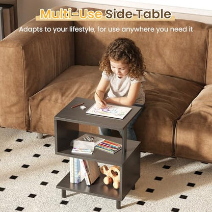 Apicizon S-Shaped Side Table, 3-Tier Nightstand with Solid Wood Legs, Slim Bedside Table with Storage Shelf, Modern End Table for Small Spaces, Bedroom, Living Room, Entryway, Black - color: Black