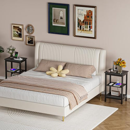VECELO Side/End Storage with Shelf Versatile Nightstands Lamp Table Living Room Bedroom Furniture, Shelves, Classic Black - color: Classic Black, size: 2 Pack