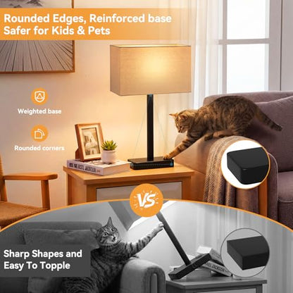 Hong-in Touch Lamps for Bedroom - 3-Way Dimmable Bedside Lamps Set of 2 with USB C+A, Beige Modern Table Lamp for Night Stands, Desk Lamp for Living Room Nightstand End Tables Bed Side - color: B. Beige&Black
