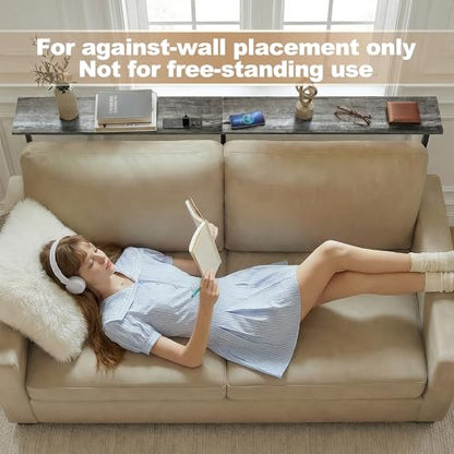 Faesun 70.9 Inch Behind Couch Table, 24"-32" Adjustable Height Range, Behind The Couch Table with Outlet, Adjustable Console Table, Narrow Long Sofa Table, for Living Room, Gray - color: Grey, size: 70.9"w x 5.9"d (C-shaped)