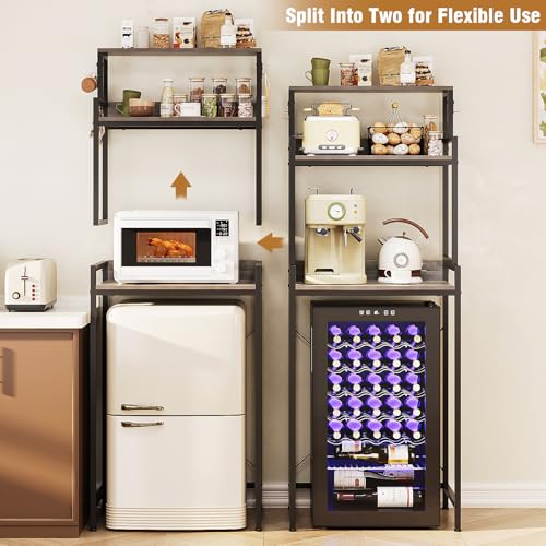 Espelism 3-Tier Kitchen Bakers Rack with Adjustable Shelves, Freestanding Kitchen Microwave Stand with Storage, Split Design Coffee Bar Shelf for Home Office (Black Oak, 25.6") - color: Black Oak