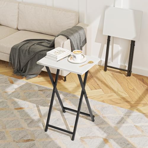 Acovy Foldable TV Trays, Small Folding Table, TV Trays Set of 2, TV Dinner Tray, Side Table for Bed, Couch, Portable Easy to Move, White - color: White-2pcs