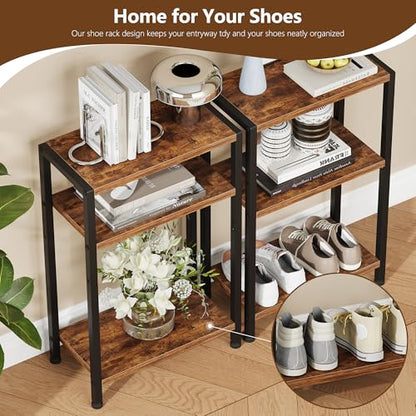 Heybly Small Narrow Side Table for Small Space, Thin Bedside TableHET006SR1 | Thin Bedside Table, Slim Sofa Table, 26.4" Tall Nightstand, Couch Table for Living Room, Bedroom, Balcony, Rustic Brown - color: Rustic Brown-adjustable Height