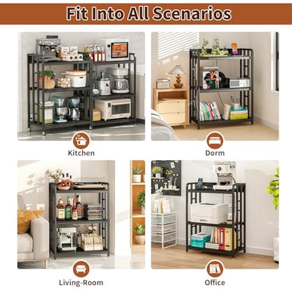 METYERRY Bakers Rack with Power Outlet,Adjustable Microwave Stand with Storage,3-Tier Kitchen Shelves,Microwave cart Suitable for Kitchen,Dinning Room,Coffee Bar,Living, Black - color: Black