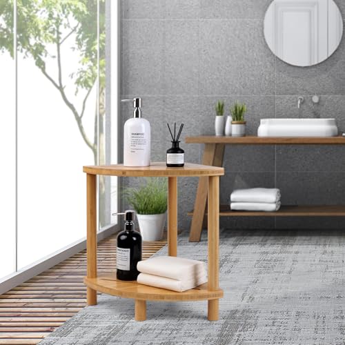 Upgraded Bamboo Corner Shower Stool for Inside Shower Waterproof,2-Tier Shower Foot Rest with Storage Shelf,Corner Shower Shelf Bench Caddy Shaving Leg,Bath Seat,Gifts for Women Mom - style: GU-QZST05