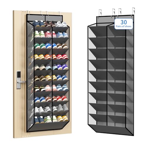 KEEPJOY 20-30 Pairs Grey Over the Door Shoe Organizer, Mesh Hanging Shoe Rack for Door Storage with 20 Wide Deep Pockets,10-Tier Door Shoe Holder Fits Sneakers, Boots. - color: Grey-1 Pack of 20 Pockets