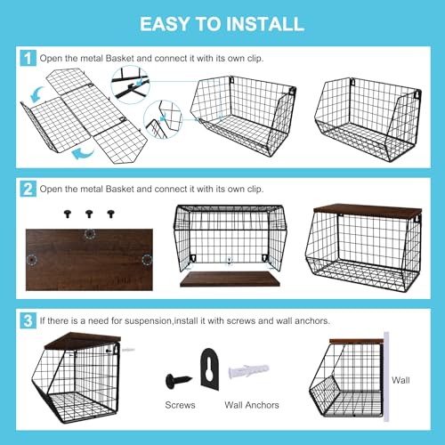 MSJGA Laundry Room Shelves Wall Mounted with Storage Basket - Stackable Wire Wall Shelves Organizer for Towels, Detergent, Tissues | Space-Saving Over Washer & Dryer, Small Spaces(11.8"Wx7.9"Dx8.5"H) - size: 8"D