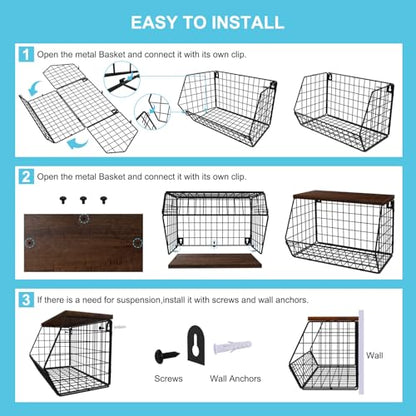 MSJGA Laundry Room Shelves Wall Mounted with Storage Basket - Stackable Wire Wall Shelves Organizer for Towels, Detergent, Tissues | Space-Saving Over Washer & Dryer, Small Spaces(11.8"Wx7.9"Dx8.5"H) - size: 8"D