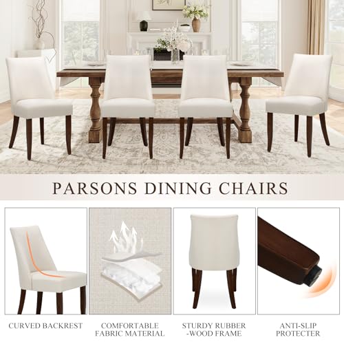 Upholstered Dining Chairs Set of 4, Mid Century Modern Kitchen Chairs with Back, Farmhouse Fabric Side Dining Room Chairs with Wood Legs for Dining Room Restaurant, Beige - color: Beige-new, size: Set of 4