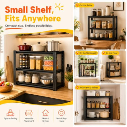 32"H x28"W Bakers Rack, 3-Tier Adjustable Kitchen Storage Rack, Highly Stable Metal Microwave Stand with Storage, 400lbs Per Tier Corner Display Shelf, Suitable for Kitchen Pantry Dinning Room, Black - size: 3T-32"H*28"W*14"D