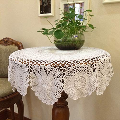 Damanni Cotton Handmade Crochet Lace Tablecloth Doilies Doily,Round,White,35 Inch - color: White, size: 35" (Round)