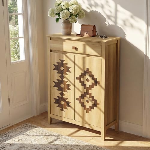 5-Tier Shoe Cabinet with Drawers, Wooden Shoe Storage Cabinet with Adjustable Shelves,Simple Tribal Style Freestanding Walnut Shoe Cabinet Suitable for Entrance,Corridor,Cloakroom,Natural - color: Natural1