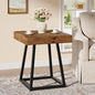 Solid Wood End Table, 19.7" Square Side Table with Metal Frame, Industrial Nightstand for Living Room, Bedroom, Small Spaces