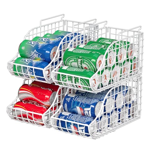 Sonyabecca 4-Pack Stackable Can Rack Organizer for Kitchen Pantry，White | Soda Can Organizer and Food Storage Dispenser for Pantry Cabinets. Foldable Wire Rack Keeps Canned Food Organized - color: White, size: 4 Pack