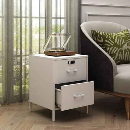 Steehoom Nightstand,2 Drawer Metal Locker End Table Lockable Bedside Table Storage Cabinet for Bedroom, Dorm, 21.26”H X 15.75”W X 15.75”D (2 Drawer, White) - color: White, style: 2 Drawer