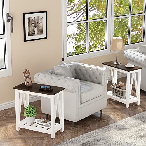 ChooChoo Farmhouse End Table, Narrow Side Table with Shelf | Slim Bedside Table ,Small Spaces, Rustic Nightstand, Living Room, Bedroom ,White - color: White, size: 1 Pack