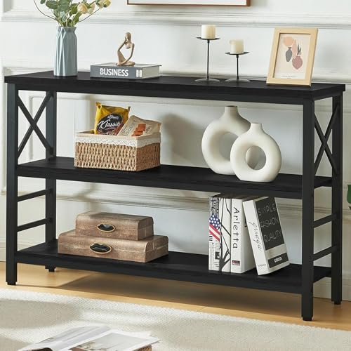 HOMBAZAAR Sofa Table,Industrial Console Table with Storage,Entryway Table with Engineered Wood and Metal,3 Tier Shelf for Living Room,Hallway,Black,47 Inch - color: Black, size: 3 Tier -（12.7"D x 47.2"W x 30"H）