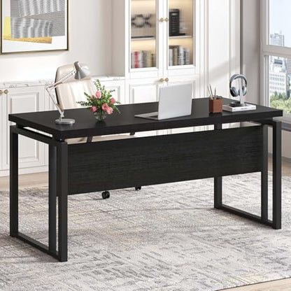 EXCEFUR Black Desk for Home Office, Modern Computer Desk, Wood and Metal Writing Study Table for Workstations, Living Room, Bedroom, 53 Inch - color: Black