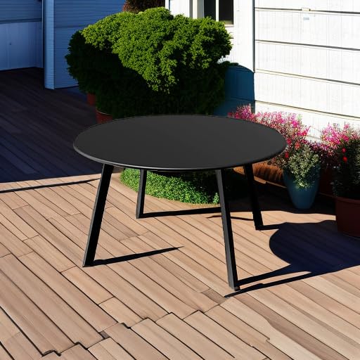 Grand Patio Round Steel Patio Coffee Table, Weather Resistant Outdoor Large Side Table, Black… - color: Black, style: 1 PC