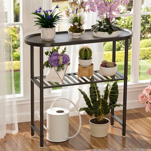 Narrow Hallway Table for Entryway, Small Console Table Black 30.7", Bamboo Plant Stand Indoor Outdoor 2-tier, Small TV Stand for Bedroom with Anti-fall Edge, Sofa Side Table 5min Easy Assembly - color: Black, size: 30.7"L x 11.8"W x 29.7"H
