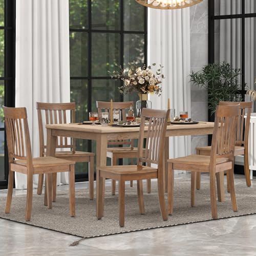 COLAMY Wooden Dining Chairs Set of 6, Farmhouse Dining Room Chairs, Windsor Spindle High Back Side Chairs, Armless Rubberwood Kitchen Table Chairs, Light Brown - color: Light Brown, size: Set of 6