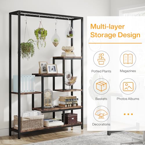 Tribesigns 5-Tier Tall Indoor Plant Stand, 70.9 inches Large Metal Plant Shelf with 6PC S Hanging Hooks, Multi-Purpose Flower Bonsai Pots Display Rack for Indoor, Garden, Balcony, Living Room