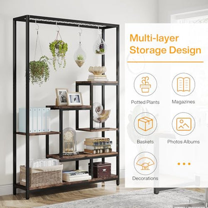 Tribesigns 5-Tier Tall Indoor Plant Stand, 70.9 inches Large Metal Plant Shelf with 6PC S Hanging Hooks, Multi-Purpose Flower Bonsai Pots Display Rack for Indoor, Garden, Balcony, Living Room