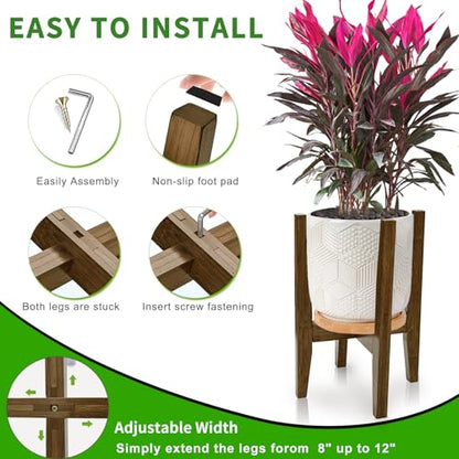 Plant Stand Indoor, Adjustable Bamboo Plant Holder, Modern Flower Pot Holder Rack, Plant Shelf, Fits 8 to 12 Inches Potts (Pot & Plant Not Included)