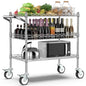Leteuke 3 Tier Rolling Carts with Wheels, Heavy Duty Rolling Utility Cart | NSF Commercial Grade Metal Cart with Handle&Shelf Liner,Trolley Serving Cart for Kitchen,Restaurant,Plant Display,Chrome - color: Matte Chrome