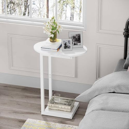 Hosfais Small Side Table End Table, C Shaped Oval Coffee Table, Wooden TV Tray for Living Room, Bedroom, Couch, Small Spaces (White) - color: White, size: Oval