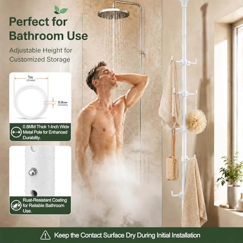 Coat Rack Freestanding, 56 to 125 inch Adjustable Tension Rod Coat Tree with 12 Hooks for Hanging Plant,Coat, Jacket, Hat, Scarf, Suitable for Living Room, Balcony, Kitchen White - color: White