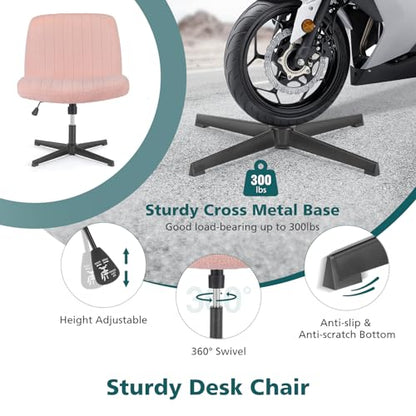 OLIXIS Criss Cross Chair, Vanity Chair, Home Office Desk | Cute Furry Teddy Fleece, Height Adjustable, Armless Wide Seating for Bedroom Student Study Room,Teddy Pink No Wheel - color: Teddy Pink
