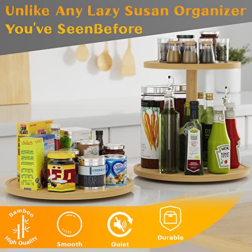 Lazy Susan Organizer Homerays 10 Inch Non-Skid Bamboo Lazy Susan for Kitchen Rotating Spice Rack for Kitchen Cabinet, Wood Turntable for Kitchen Countertop Organizer - size: 10" - Bamboo