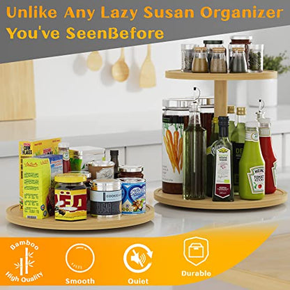 Lazy Susan Organizer Homerays 10 Inch Non-Skid Bamboo Lazy Susan for Kitchen Rotating Spice Rack for Kitchen Cabinet, Wood Turntable for Kitchen Countertop Organizer - size: 10" - Bamboo