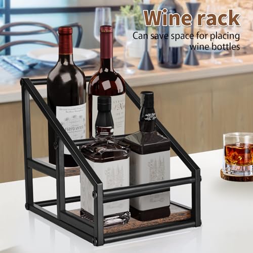 YQBRAO 2-Tier Coffee Syrup Organizer, 4-Bottle Rack, Rustic Brown | Holds 4 bottles in a narrow two-tier footprint for small counters, coffee corners, apartments, and bar carts. - size: 2 Tier 4 Bottle Syrup Rack - 1 Pack