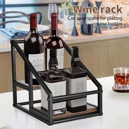 YQBRAO 2-Tier Coffee Syrup Organizer, 4-Bottle Rack, Rustic Brown | Holds 4 bottles in a narrow two-tier footprint for small counters, coffee corners, apartments, and bar carts. - size: 2 Tier 4 Bottle Syrup Rack - 1 Pack