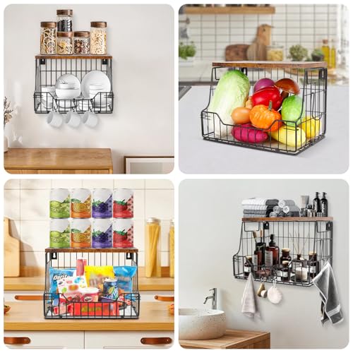 Livabber Fruit Basket for Kitchen, Metal Fruit Vegetable Storage Bin with 2 Banana Hangers, Countertop Wire Basket Organizer for Snack Potato Onion, Screw Mounted or Stand (Black, 1 Pack) - style: 1 Pack