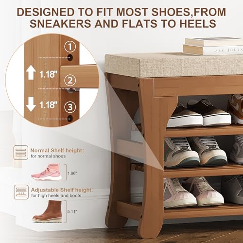 PETKABOO 39.4" Shoe Storage Bench with Cushion, 3-Tier Shoe Rack Bench with Adjustable Shelf, 400 LB Capacity, Boot Storage Compartment, Shoe Organizer for Entryway, Hallway, Bedroom, Closet - size: 39.4" with Boot Slot