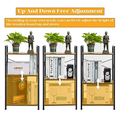HCHQHS Small Bookshelf, Adjustable 3-Tier Industrial Bookcase, Rustic Open Book Shelf, Wood and Metal Horizontal Bookshelves - color: Rustic Brown, size: 3-Tier (16.5"W x 31.5"H, Adjustable)