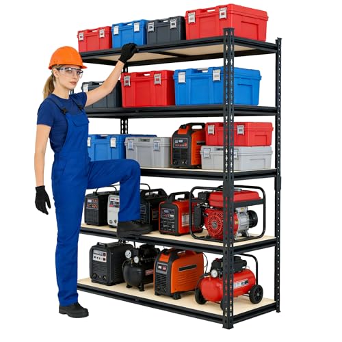 36.12"W: Father&I 5-Shelf-Storage-Rack Industrial Metal+Wood Garage/Kitchen Shelves Steel Utility Stand Shelving Unit Adjustable Heavy-Duty Shed/Closet/Pantry Organizer 72"h*36.12W*16d, Black - size: 72 in * 36 in * 16 in Wood-5T