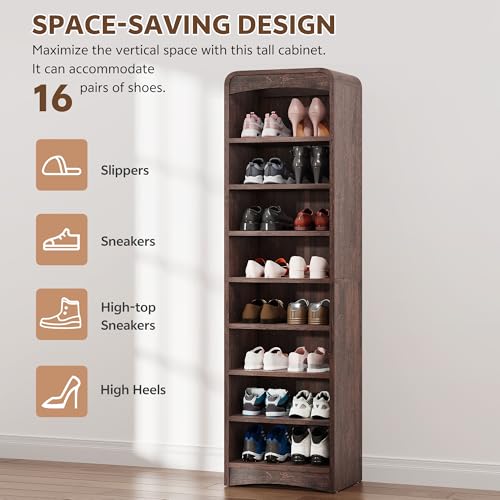 Tall Shoe Cabinet 8-Tier with Adjustable Shelves, Espresso | Freestanding Shoes Organizer Cabinet for Entryway, Hallway, Living Room - color: Espresso