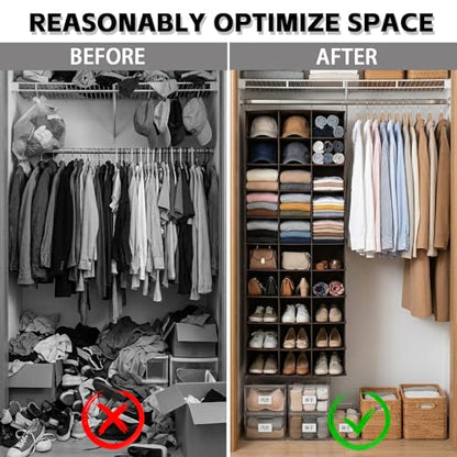 Hanging Shoe Closet Organizer, 30 Sections Hanging Closet Organizers and Storage Shelves, Space Saving Shoe Rack Holder Hanger, Coffee - color: Coffee